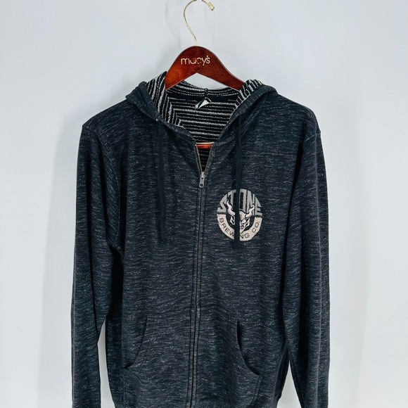 Vintage Stone Brewing Co. Graphic Spellout Full Zip Hoodie Charcoal Gray Size M - Picture 2 of 9